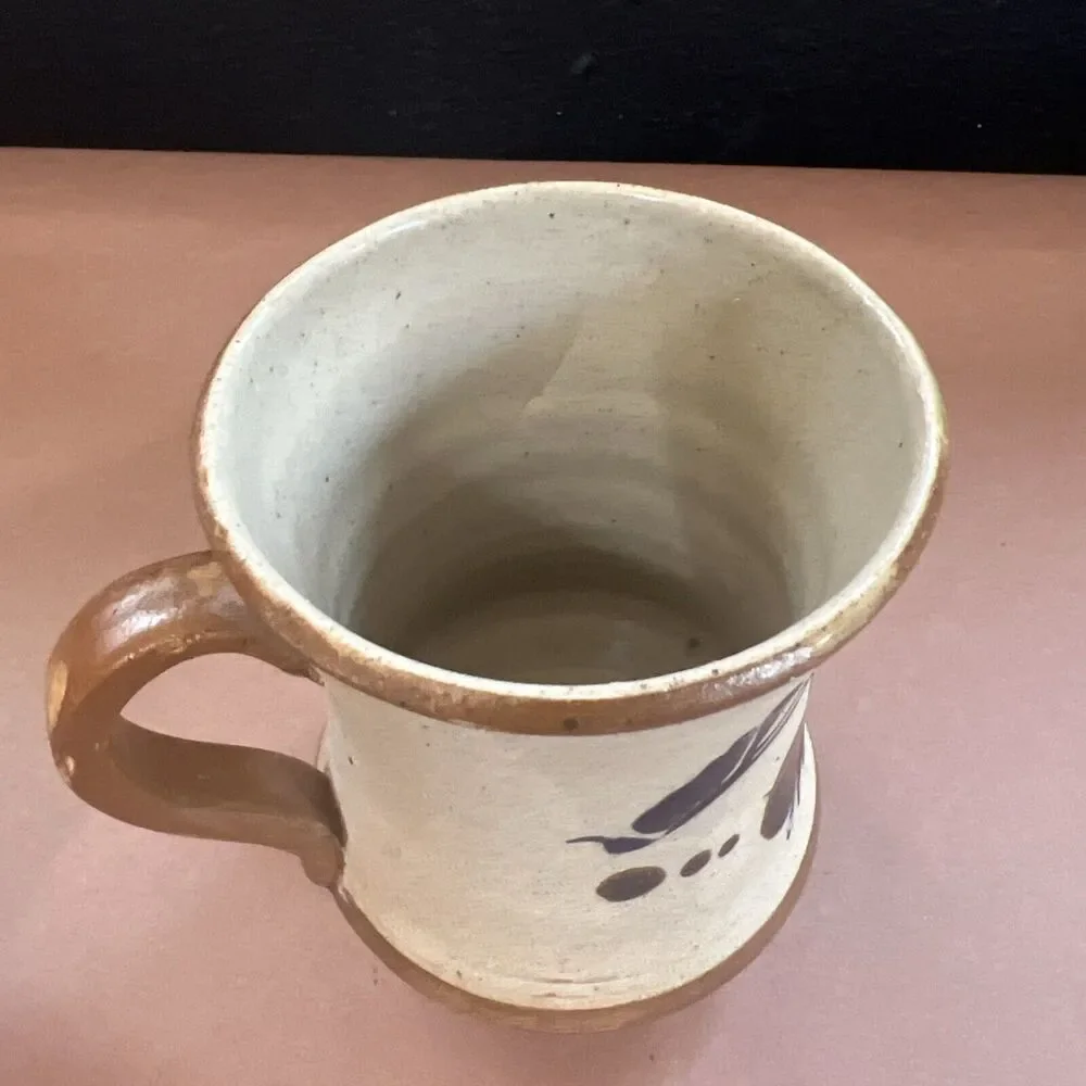 Handmade Pottery Coffee Mug With Floral And Butterfly Glaze Artwork